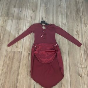 custom made leotard with mesh sleeves and mesh back and appliqué